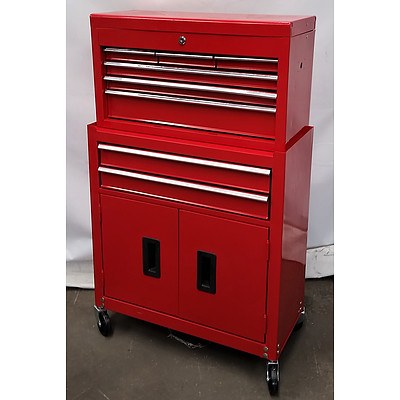 Pair of 6-Drawer Chest and 2-Drawer/Cabinet Roller Work Station - Demonstration Model - Red
