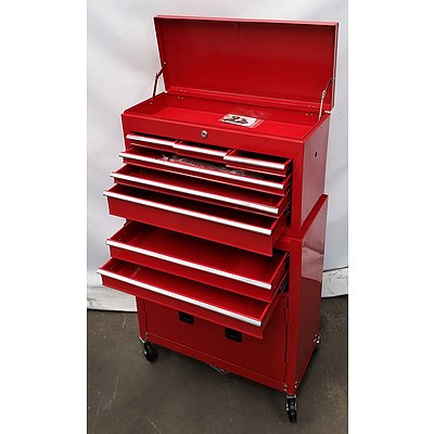 Pair of 6-Drawer Chest and 2-Drawer/Cabinet Roller Work Station - Demonstration Model - Red