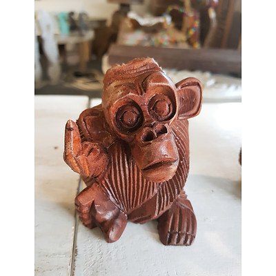 New Hand Carved Timber Monkey Statue 100mm