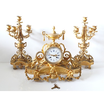 French Louis Style Ormulu Clock Garniture