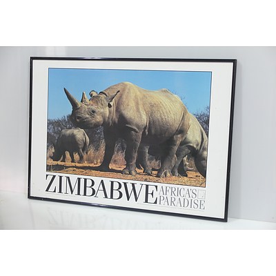 Pair of Large Framed Zimbabwe Posters