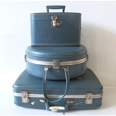 Three Piece Vintage Luggage Set, Including Airway