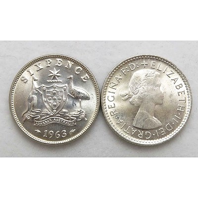 Australian Six Pences - from Mint Roll (x5)