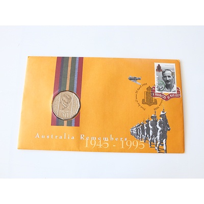 Australia Remembers 1945-1995 First Day of Issue Envelope with 45 Cent Stamp and 50 Cent Weary Dunlop Coin