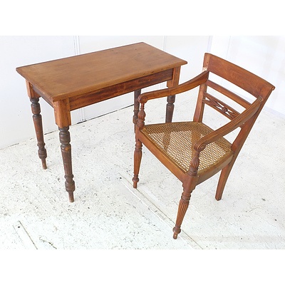 Vintage Kauri Pine Table and a Rail Back Chair