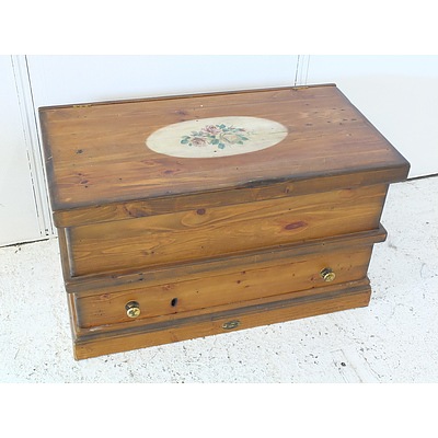 Pine Blanket Box with Hand Painted Floral Decoration