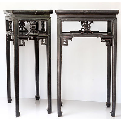 Good Pair of Chinese Black Lacquered Wood Stands