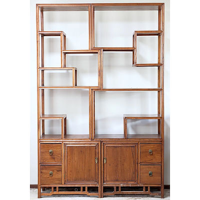 Large Chinese Elm Compound Display Cabinet