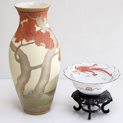 Japanese Kutani Vase and Fukagawa Bowl