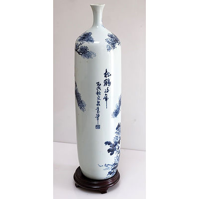 Large Chinese Blue and White Vase Decorated with Egrets and Pine
