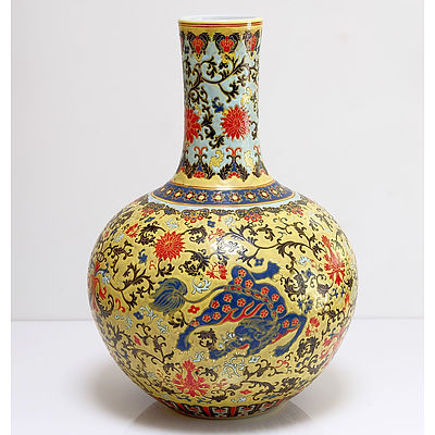 Chinese Famille Rose Buddhist Lions Vase