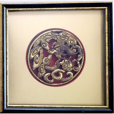 Carved and Pierced Chinese Gilt Wood Panel of a Dragon and Clouds