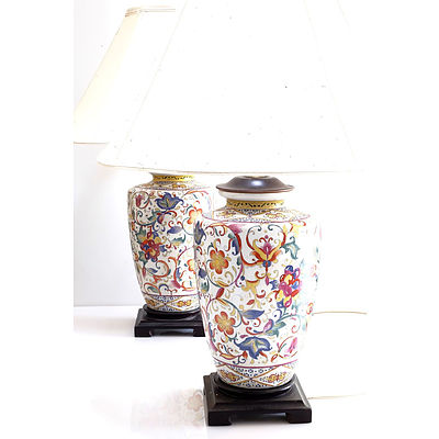 Pair of Chinese Hand Painted Porcelain Lamps