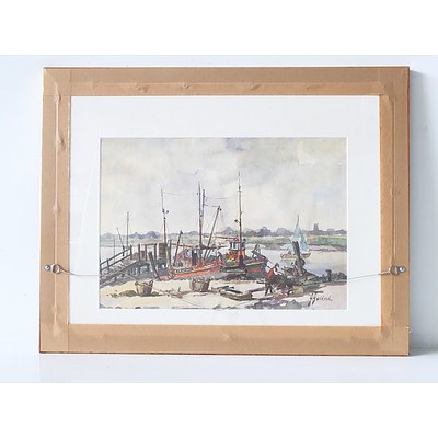 Jack Goddard (Untitled) Town Scene and Fishing Boats Dual Sided Watercolor