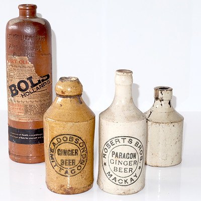 Collection of Antique Stoneware Bottles, Including Two Ginger Beer Bottles