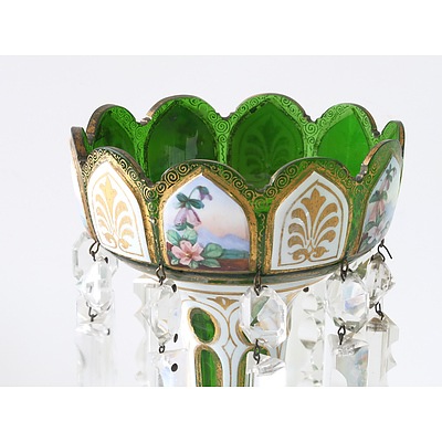 Victorian Green Glass Lustre with Gilt and Enamel Decoration