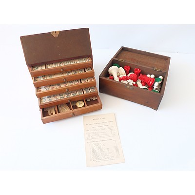 Vintage Mahjong and Assortment of Chess Pieces