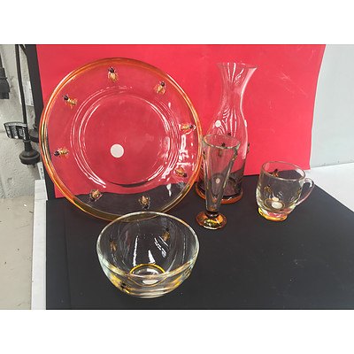 Box Set of Bumble Bee Glassware (Cups, Plate, Vase, and Bowls)