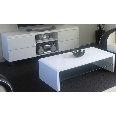 Entertainment Unit and Matching Coffee Table with White Lacquer Finish