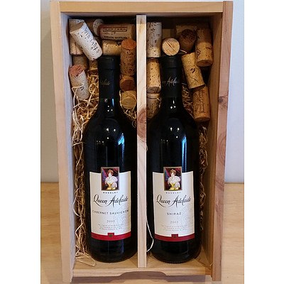Bottle Box Set - 2 x 750ml Bottles Queen Adelaide 2001 Cabernet Sauvignon & Shiraz