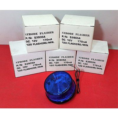 Strobe Flasher Blue Security Strobe Lights - Lot of 5 - Brand New - RRP=$125.00