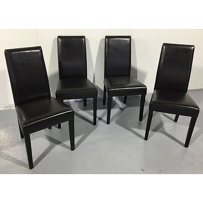 Eight Black Leather Dining Chairs