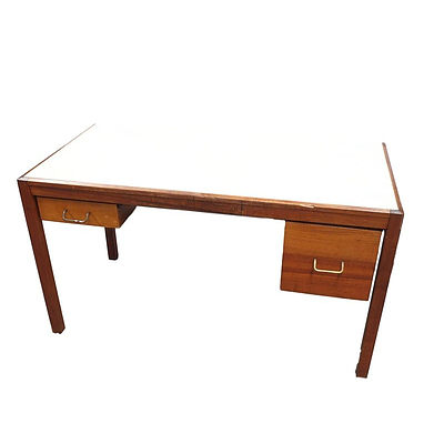 Solid Tasmanian Blackwood and Ash Desk with Ivory Vinyl Top From Bruce Hall