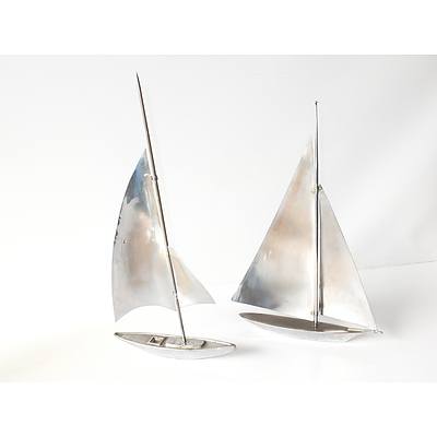 Two Art Nouveau Style Polished Metal Sailing Ships