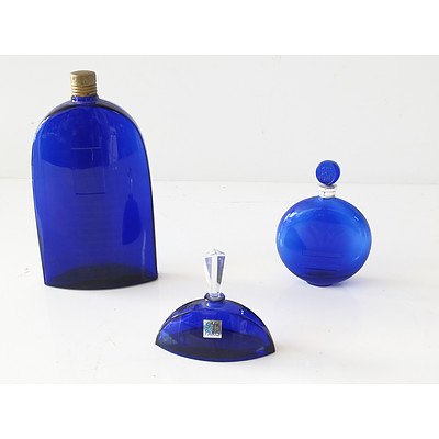 Three Cobalt Blue Perfume Bottles