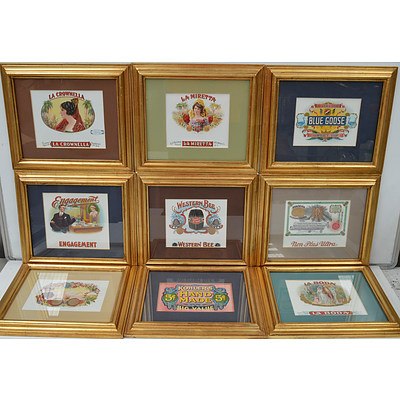 Framed Cigar Box Lid Lithographs - Lot of Nine