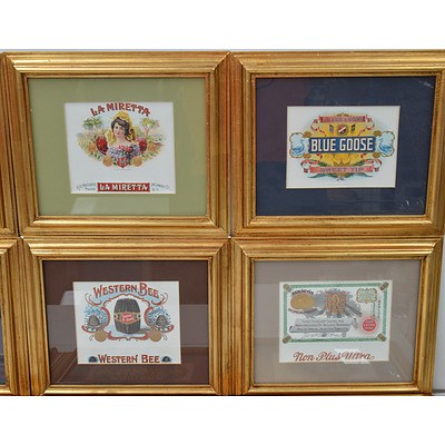 Framed Cigar Box Lid Lithographs - Lot of Nine