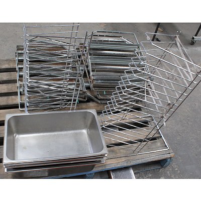 Pizza Tray Racks, Combi Oven Racks and Stainless Steel Trays - Lot of 18