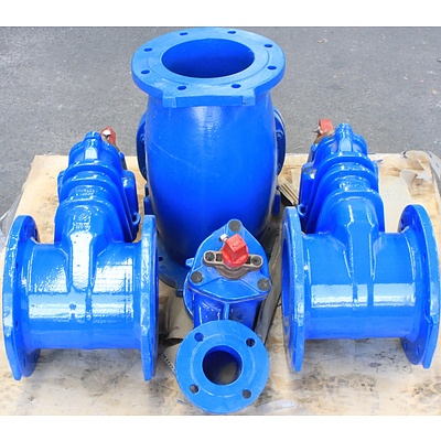One 200mm Dobbie Swing Check Valve and Three Tyco Gate Valves - Brand New
