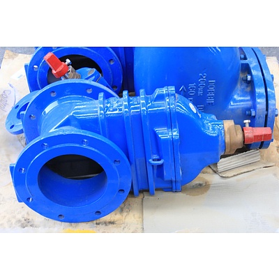 One 200mm Dobbie Swing Check Valve and Three Tyco Gate Valves - Brand New