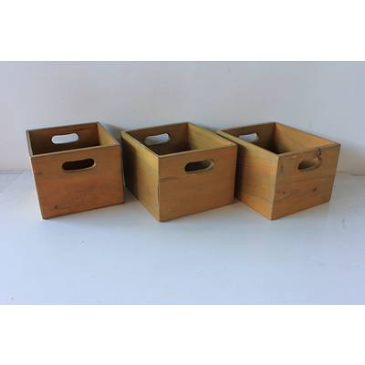 Group of Eleven Small Pine Storage Boxes
