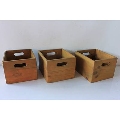 Group of Eleven Small Pine Storage Boxes