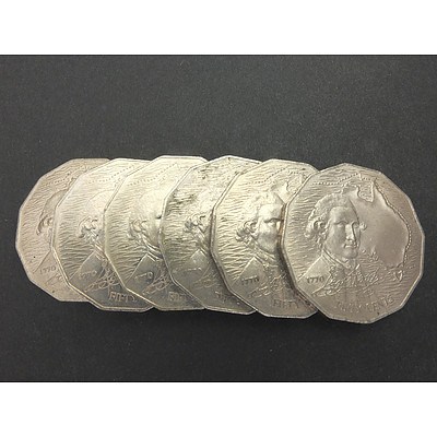 Six 1970 Australian Captain Cook 50 Cent Coins