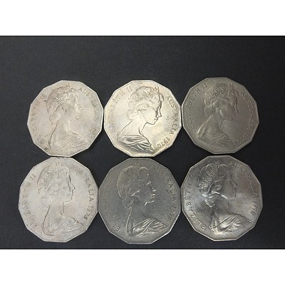 Six 1970 Australian Captain Cook 50 Cent Coins