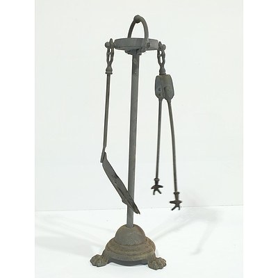 Vintage Painted Metal Fireplace Tongs, Shovel and Stand