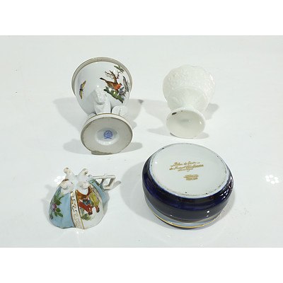 Herend Porcelain Footed Sugar, Decor Main Limoges, Milk Glass Footed Dish and Another