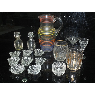 Collection of Glass Including, Shell Dishes, Vintage Medicine Bottles, Water Pitcher and More