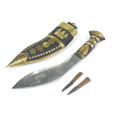 Nepalese Kukri Knife with Decorative Engraved Brass Sheath