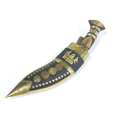 Nepalese Kukri Knife with Decorative Engraved Brass Sheath