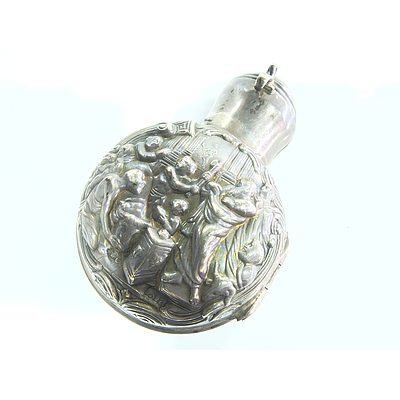 Antique Finely Embossed British Sterling Silver Perfume Case with Bottle
