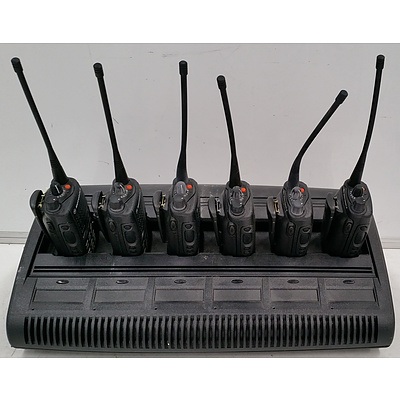 Six Motorola GP338 2-Way Radios With Charging Cradle