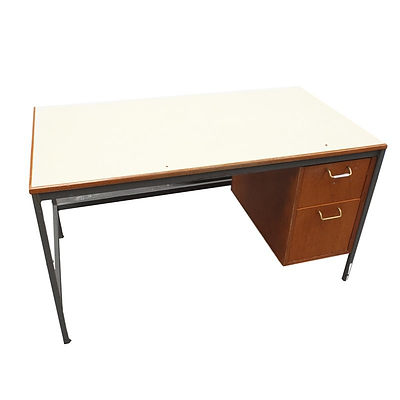 Steel Frame Desk with Ivory Vinyl Top and Ash Veneer Drawers
