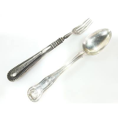 Victorian Birmingham Sterling Silver Fork and Georgian London Sterling Silver Teaspoon