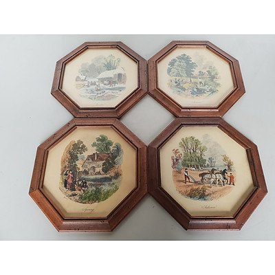 Four B Foster Seasons Hand Coloured Antiquarian engravings