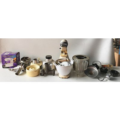 Large Collection of Kitchen Appliances, Genius Sewing Machine, and Part Dinner Service