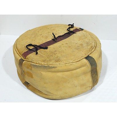 Round Camel Leather Hassock